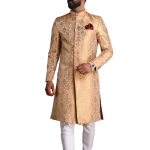 Fawn and Golden Banarasi Brocade Silk Heavy Embroidery Sherwani | Jaipurio
